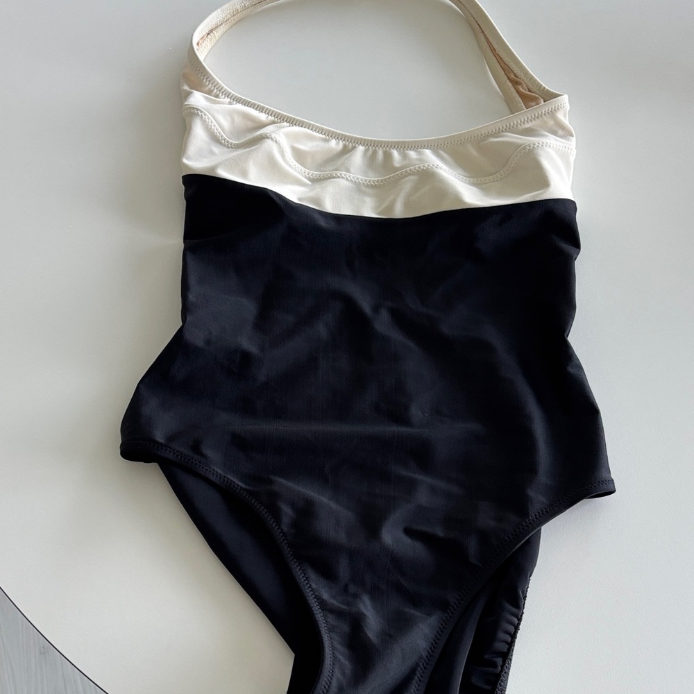 Gottex Black One Piece Swimsuit with White Halter Top Size 10